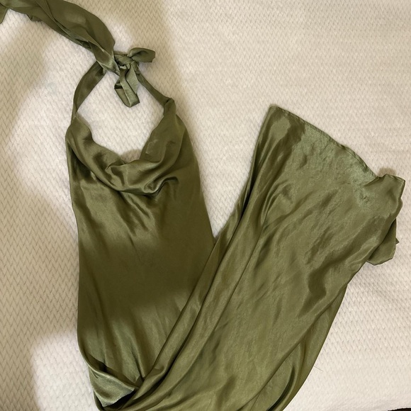 Elegant Olive Green Halter Dress - Picture 1 of 7